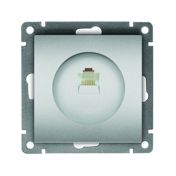 Розетка компьютерная одноместная UNIVersal серия Афина, с/у, 1А, RJ45, серебро (еврослот), механизм