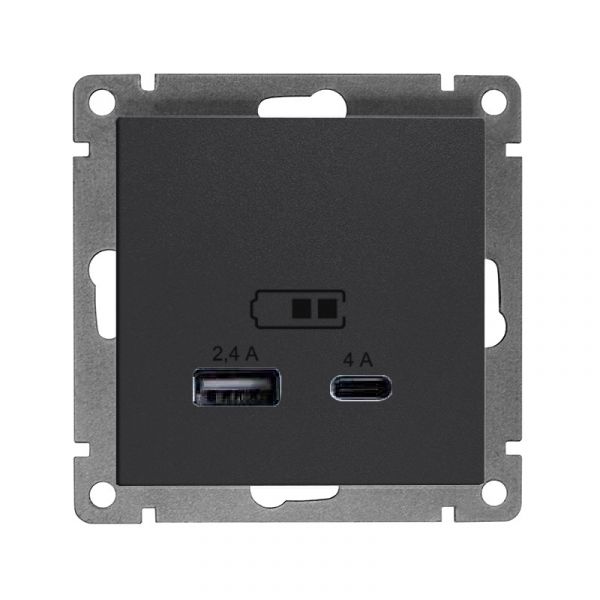 Розетка USB Афина A+С 2.4/4А, механизм  с/у, графит (еврослот)