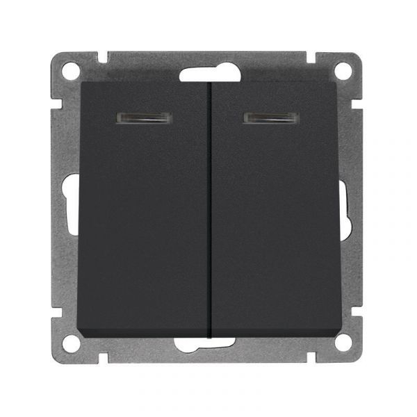 Выключатель двухклавишный с подсветкой UNIVersal серия Афина, с/у, 10А, 220В, графит (еврослот), механизм