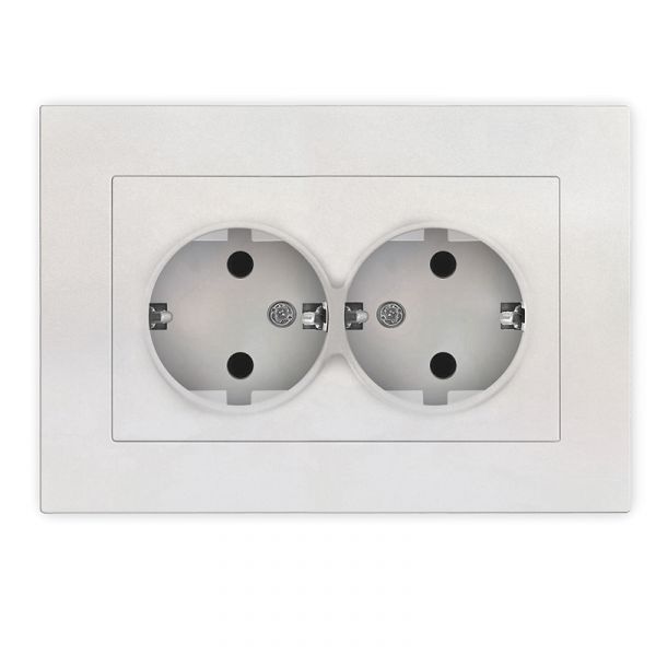 Розетка двухместная UNIVersal серия Афина с/з, с/у, 16А, 220В, жемчуг (еврослот), механизм