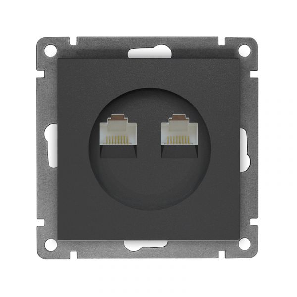 Розетка компьютерная двухместная UNIVersal серия Афина с/у, 1А, RJ45, графит (еврослот), механизм