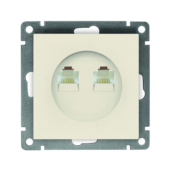 Розетка компьютерная двухместная UNIVersal серия Афина с/у, 1А, RJ45, слоновая кость (ivory) (еврослот), механизм