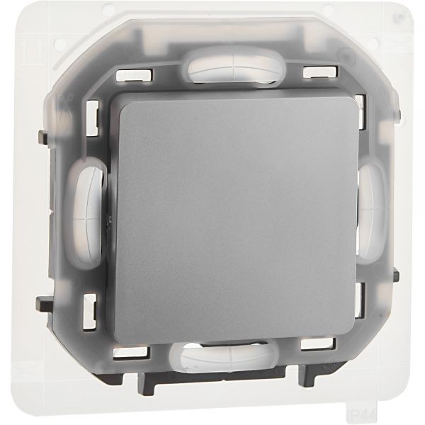 Выключатель 1-клавишный проходной 10АХ IP44 безвинтовое крепление алюминий INSPIRIA