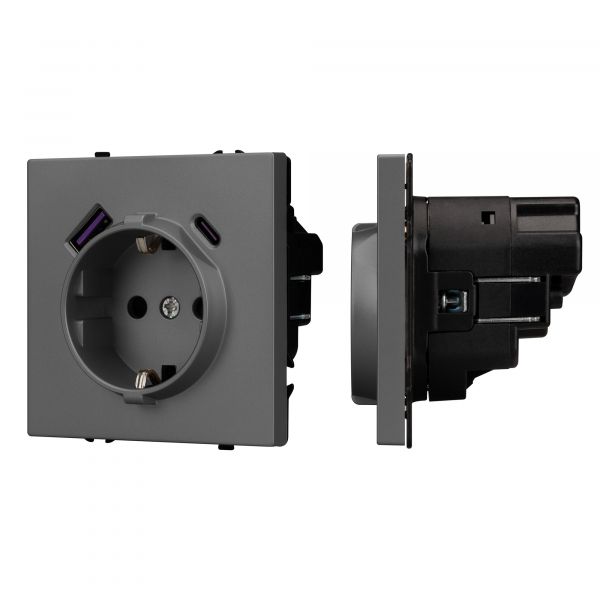 Механизм розетки с USB зарядкой SCT-NOBE-MUAC-SFPL-GR 230V, 16A, Серый, 3 поста