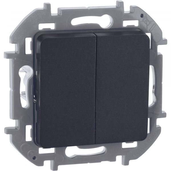 Выключатель 2-клавишный 10АХ безвинтовое крепление антрацит INSPIRIA