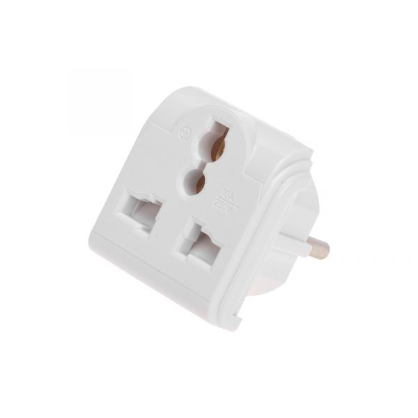Переходник сетевой ''Квадрат'' с универсальной на евро вилку F/C2, 10А, белый
