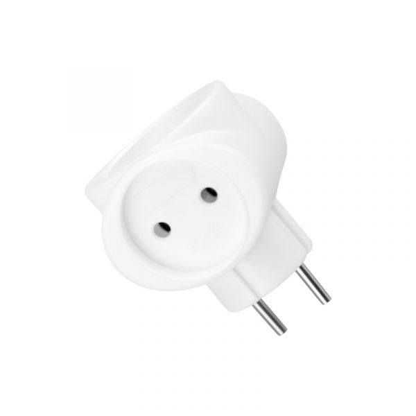 Тройник электрический 220 В 6А без заземления белый