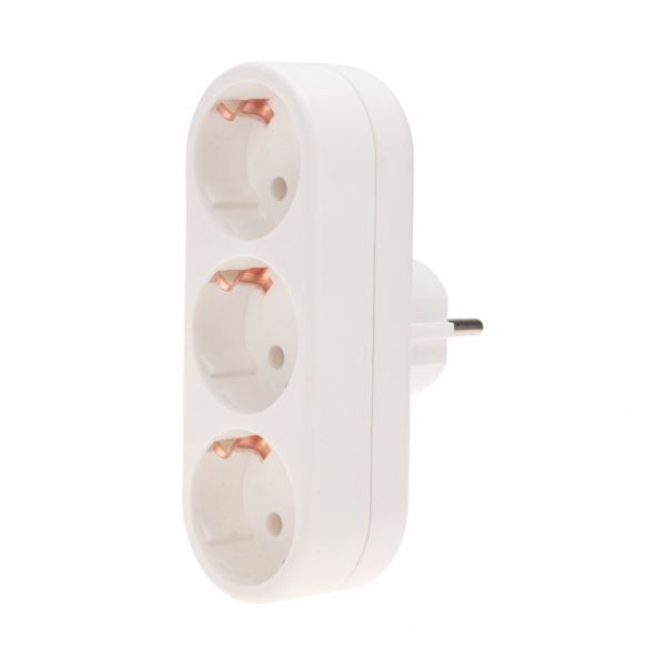 Тройник электрический линейный 16 А вертикальный с заземлением, белый
