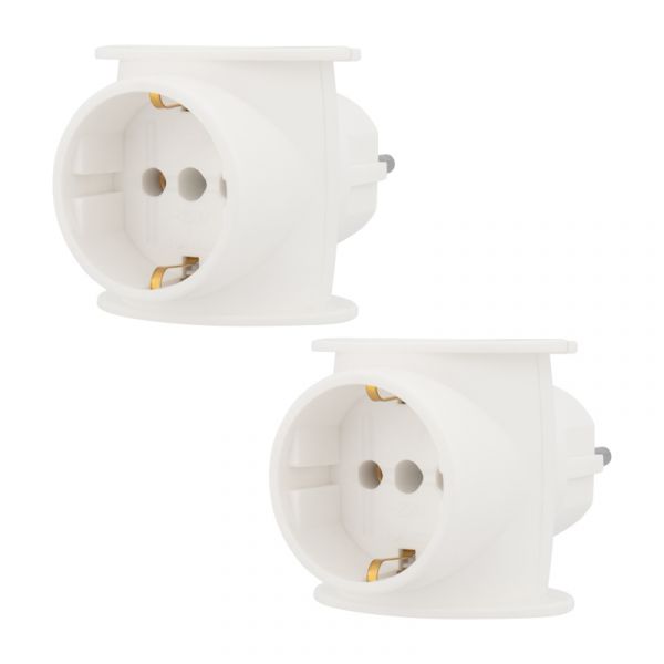 Набор тройников электрических универсальных 16 А, одно гнездо с заземлением, белый 2 шт/уп