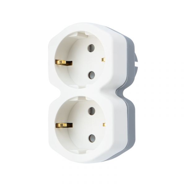 Разветвитель двойник электрический 16 А с заземлением и защитными шторками, белый