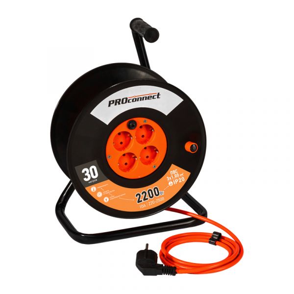 Удлинитель силовой на катушке 4 гнезда с/з 30 м 3х1 мм STANDART PROCONNECT