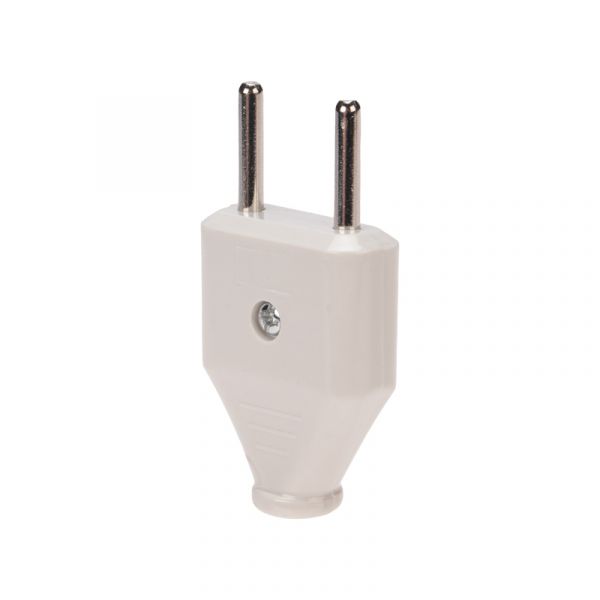 Вилка прямая без з/к 6А плоская белая