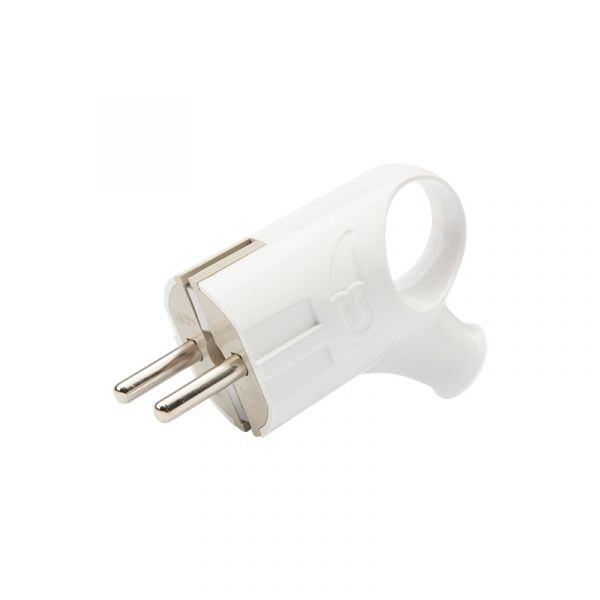 Вилка Евро угловая с з/к 16А с кольцом белая