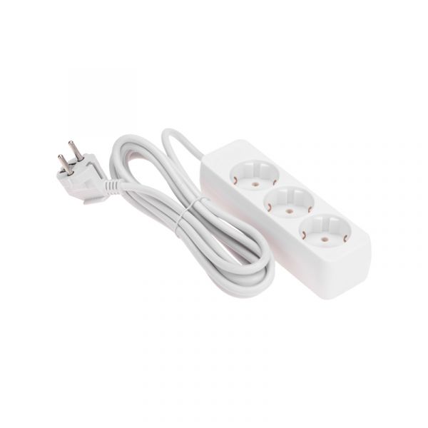 Удлинитель 3 гнезда, 3 м, 3х0,75 мм2, с/з, белый