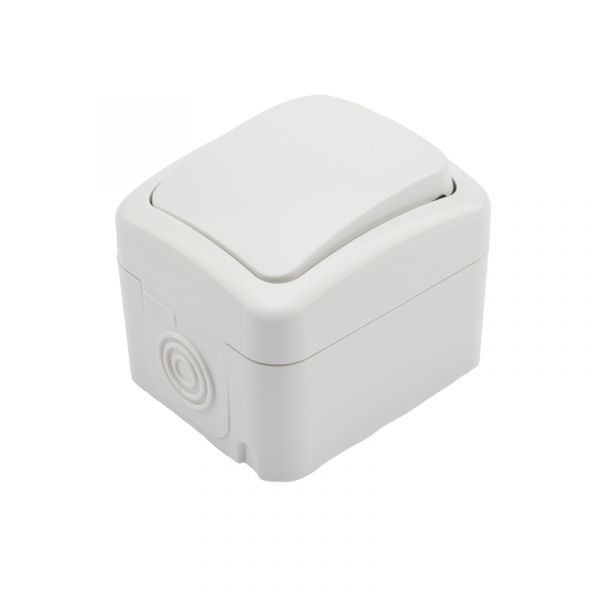 Переключатель проходной Mini OG IP54, о/у, белый