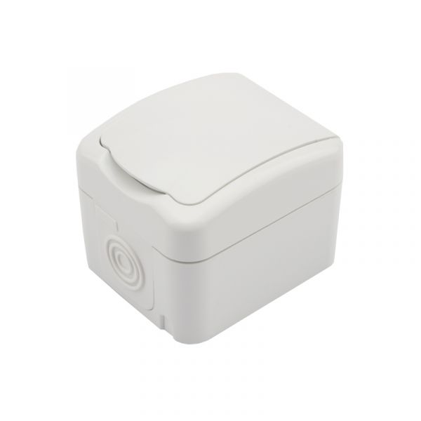 Розетка одноместная Mini OG IP54, с заземлением, о/у, белая