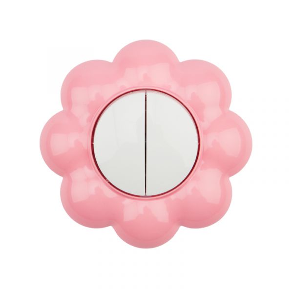 Выключатель двухклавишный KRANZ HAPPY Цветок скрытой установки, белый/розовый