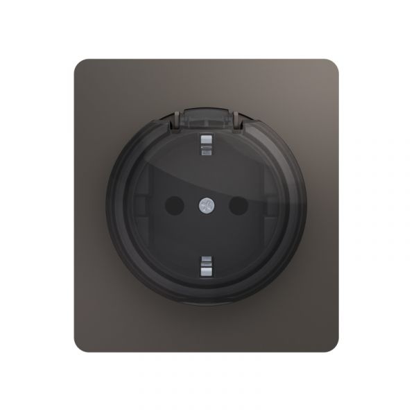 Розетка ROUND одинарная с/з скрытой установки, со шторками и крышкой 16А механизм титан