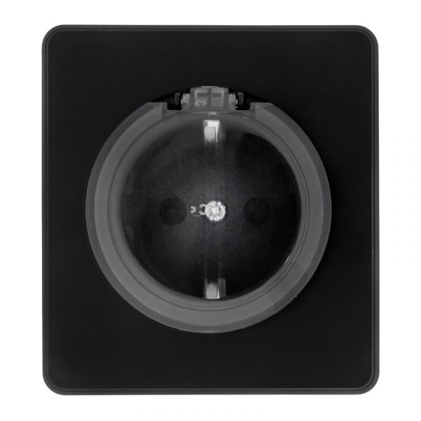 Розетка ROUND одинарная с/з скрытой установки, со шторками и крышкой 16А механизм оникс