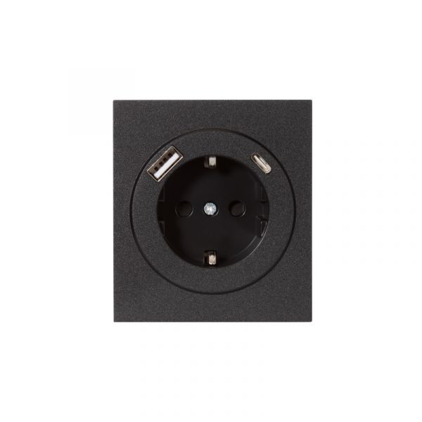 Розетка STRONG одинарная с/з скрытой установки з/ш 16А с USB A+C быстрой зарядки 5В/3А механизм антрацит