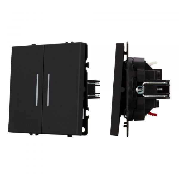 Механизм выключателя двухклавишный непроходной LED SWT-NOBE-MK02-SFPL-L-BK 230V, 10A, Чёрный, 1 пост