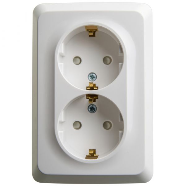 ЭТЮД Розетка угловая двойная наружная с заземлением со шторками 16А 250B белый