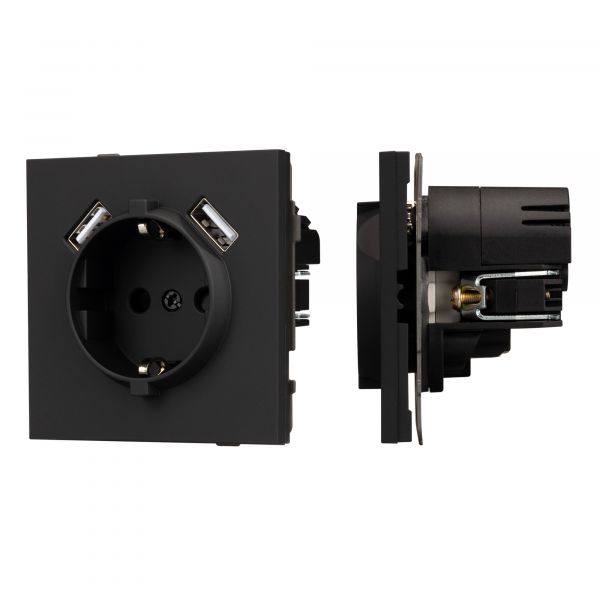 Механизм розетки с USB зарядкой SCT-TENDO-MUAA-SFPL-BK 230V, 16A, Чёрный, 1 пост