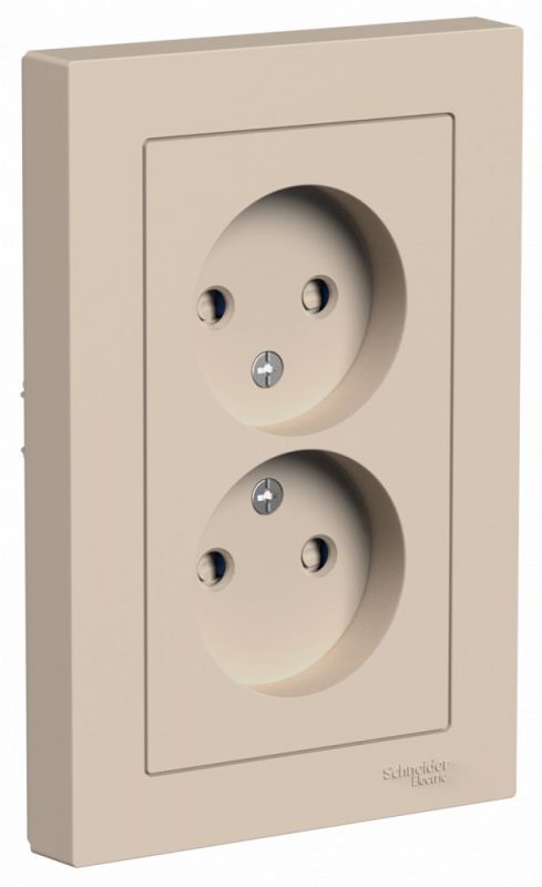 ATLASDESIGN РОЗЕТКА двойная без заземления со шторками,16А, в сборе, ПЕСОЧНЫЙ