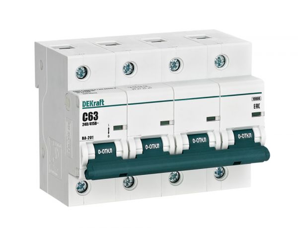 Выключатель автоматический четырехполюсный 63А С ВА-201 10кА