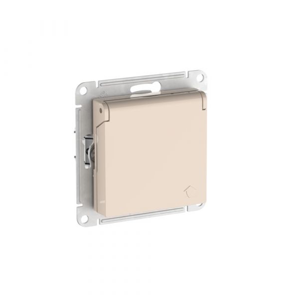 ATLASDESIGN РОЗЕТКА с заземлением со штораками с крышкой, 16А,IP20,мех., быстрозажимные клеммы, БЕЖЕВЫЙ