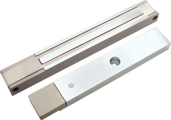 Замок электромагнитный ALM-200P-12V, усилие удержания якоря 180 – 200 кгс, с датчиком состояния двери, серый