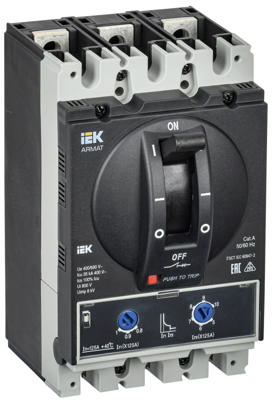 Автоматический выключатель в литом корпусе ARMAT 3P типоразмер A 35кА 125А расцепитель термомагнитный регулируемый