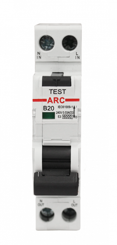 Выключатель дифференциальный автоматический АВДТ-ARC-1P+N-B20-30mA-ТипAC 1P+N/20A/B/AC/230VAC/30mA/6kA