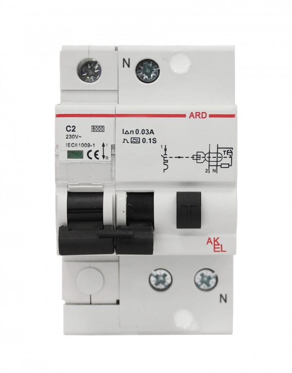 Выключатель дифференциальный автоматический АВДТ-ARD-1P+N-C2-30mA-ТипAC 1P+N/2A/C/AC/30mA/6kA