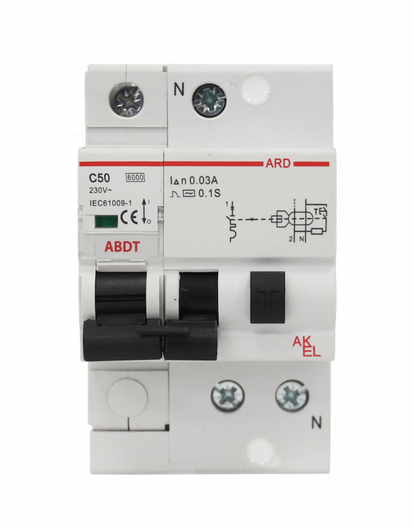 Выключатель дифференциальный автоматический АВДТ-ARD-1P+N-C50-30mA-ТипAC 1P+N/50A/C/AC/30mA/6kA