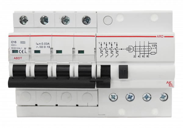 Выключатель дифференциальный автоматический АВДТ-ARD-4P-C16-30mA-ТипAC 4P/16A/C/AC/30mA/6kA