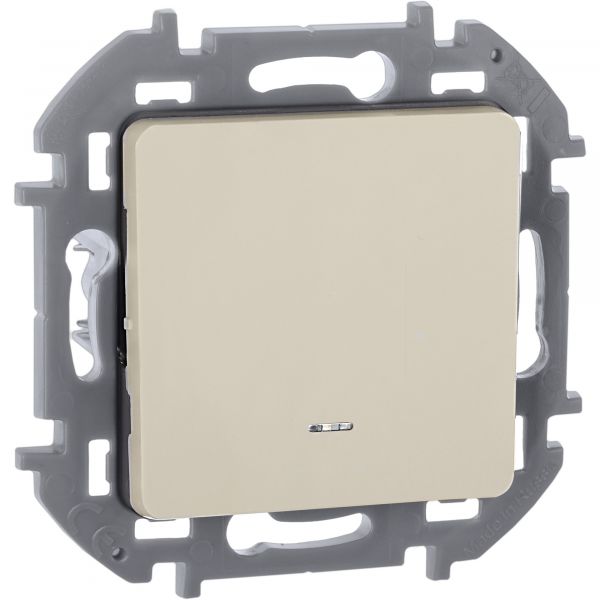 Выключатель 1-клавишный проходной с подсветкой/индикацией 10АХ безвинтовое крепление слоновая кость INSPIRIA