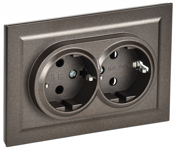 BRITE Розетка двойная с заземлением с защитными шторками 16А в сборе РСш12-3-БрТБ темная бронза