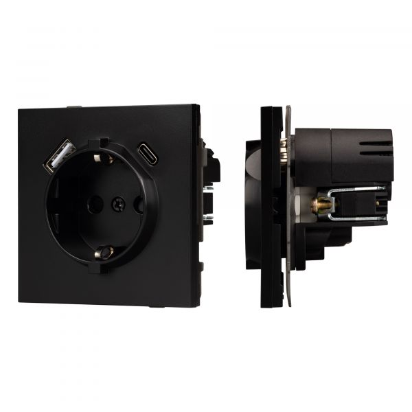 Механизм розетки с USB зарядкой SCT-TENDO-MUAC-PL-BK 230V, 16A, Чёрный, 1 пост