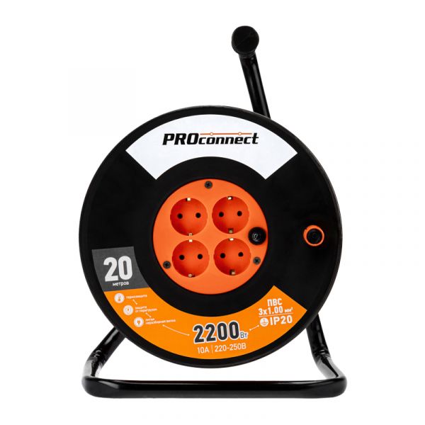 Удлинитель силовой на катушке 4 гнезда с/з 20 м 3х1 мм STANDART PROCONNECT