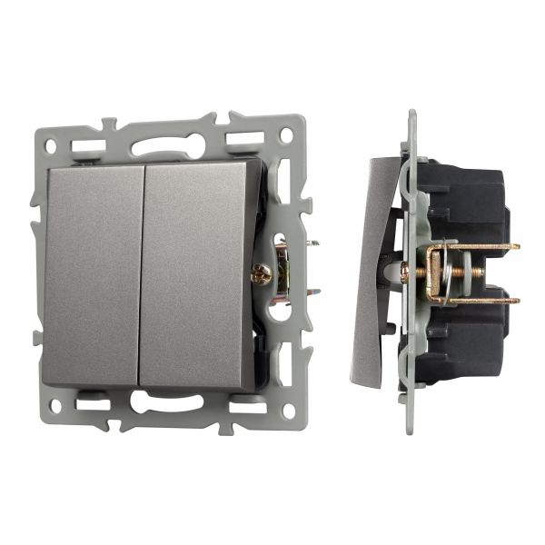 Механизм выключателя двухклавишный проходной SWT-MKP2-PL-GR 250V, 16A