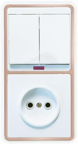 БЭЛЛА Блок БКВР-213 Выключатель двухклавишный с индикацией + розетка золото