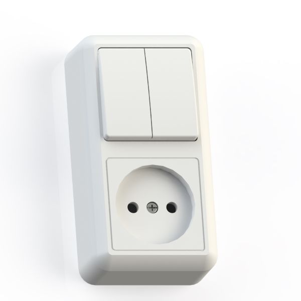 ОПТИМА Блок комбинированный открытой установки (двухклавишный выключатель+ розетка) БКВР-404, белый