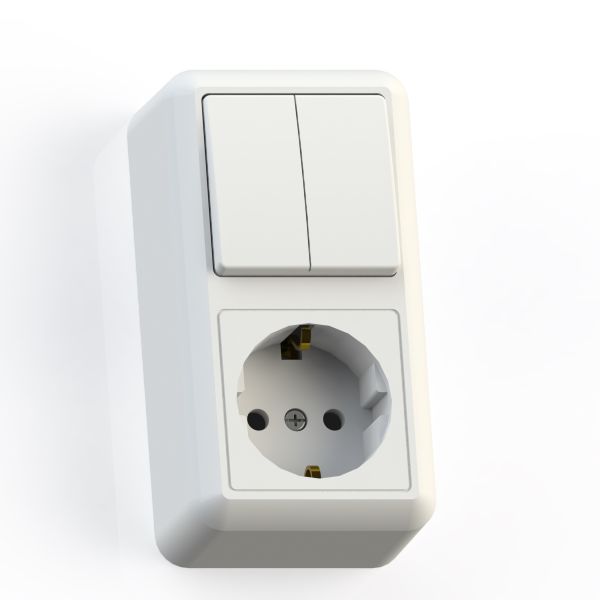 ОПТИМА Блок комбинированный открытой установки (двухклавишный выключатель+ розетка с заземляющим контактом) БКВР-428, белый