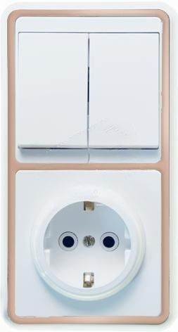 БЭЛЛА Блок БКВР-032 Выключатель двухклавишный + розетка с заземлением золото