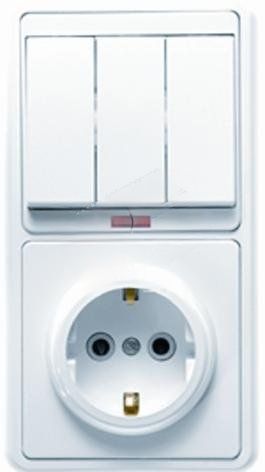 БЭЛЛА Блок БКВР-054 Выключатель трехклавишный с подсветкой + розетка с заземлением белый