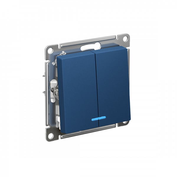 ATLASDESIGN выключатель двухклавишный с подсветкой, сх.5а, 10АХ, механизм, АКВАМАРИН