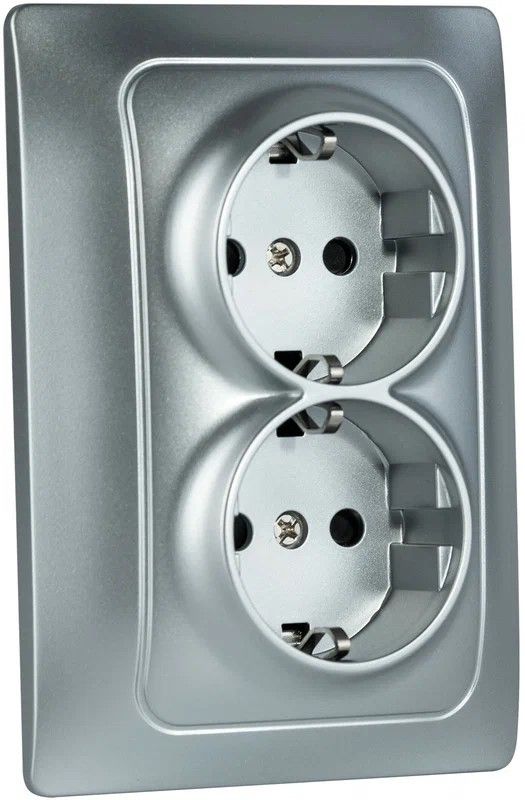 Розетка Bravo 2-ой с/з с з/ш, механизм, 16А, 250В, серебро