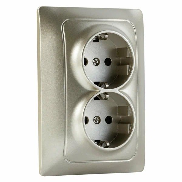 Розетка Bravo 2-ой с/з с з/ш, механизм, 16А, 250В, шампань