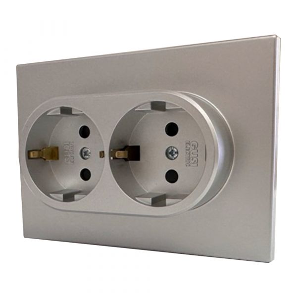 Розетка двухпостовая Ugra с/з с з/ш, механизм, 16А, 250В, серебро
